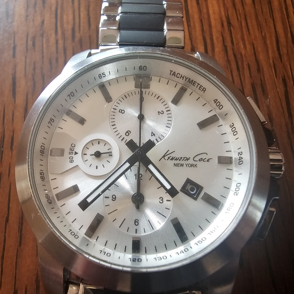 Kenneth Cole Silver Tone Steel and Black Men's Quartz Chronograph Fashion Watch - Picture 3 of 6